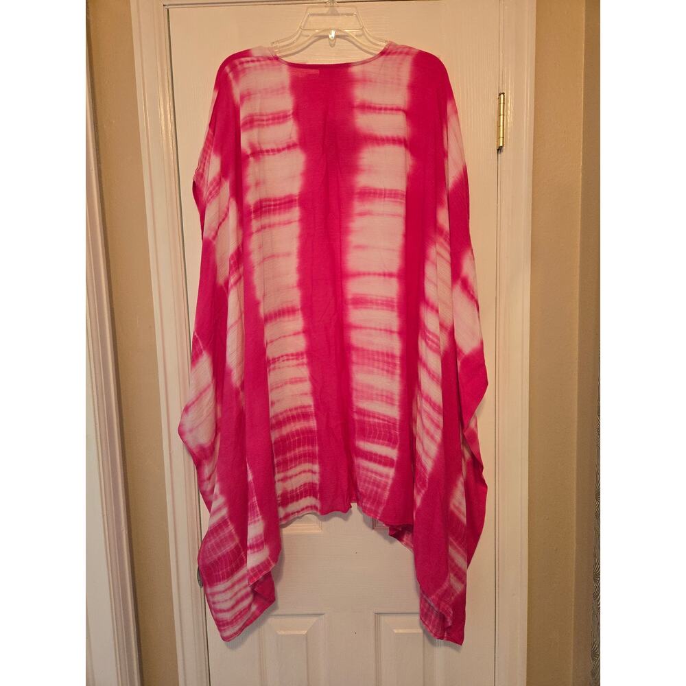 O/S EE:SOME Fuchsia White Tye Dye Ruana Kimono Coverup - Picture 3 of 6